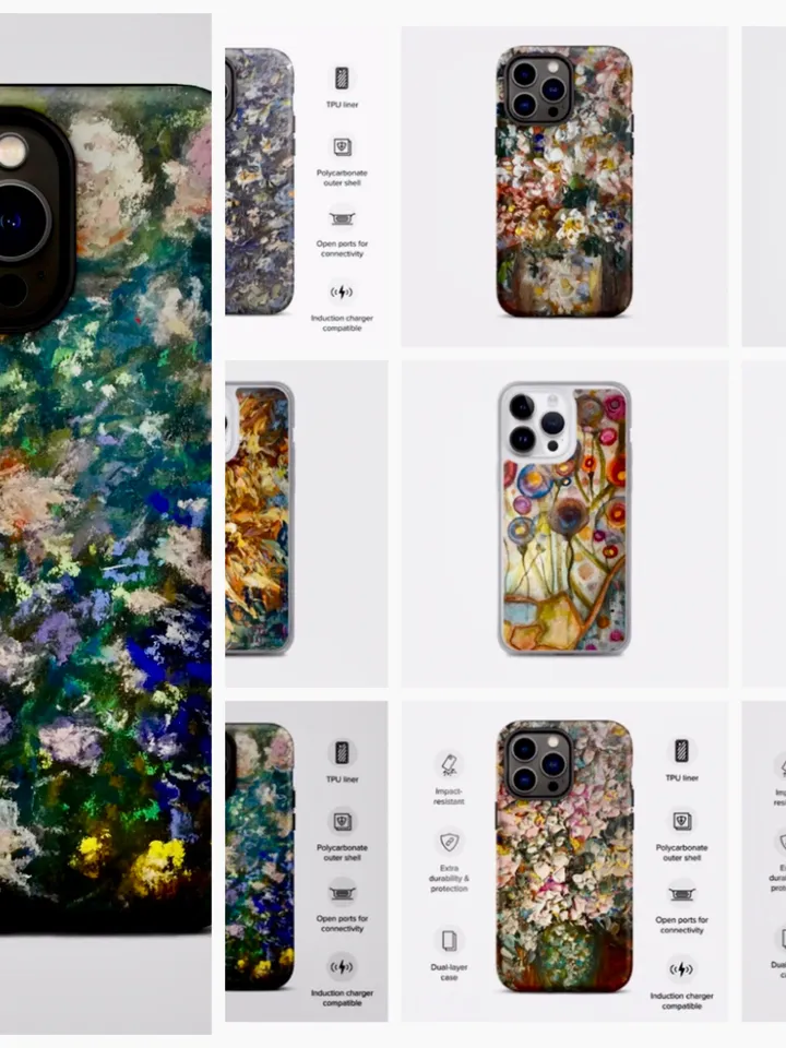 Flower garden Klimt inspired Tough iPhone case made with my original pastel artwork