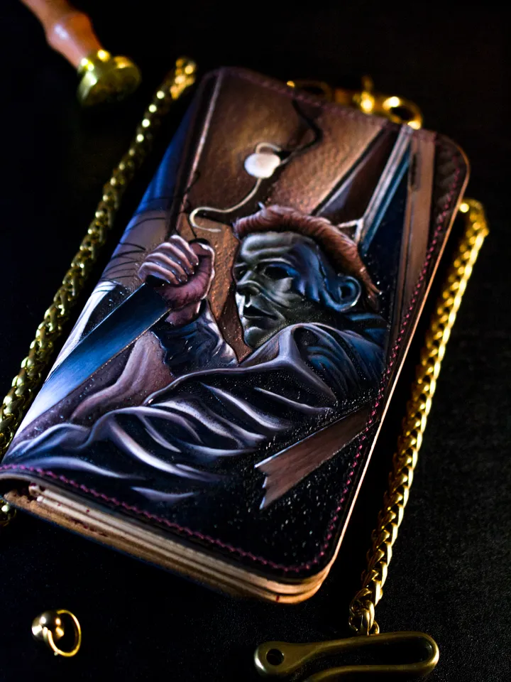 Long wallet Genuine brown leather Michael Myers Halloween original handmade