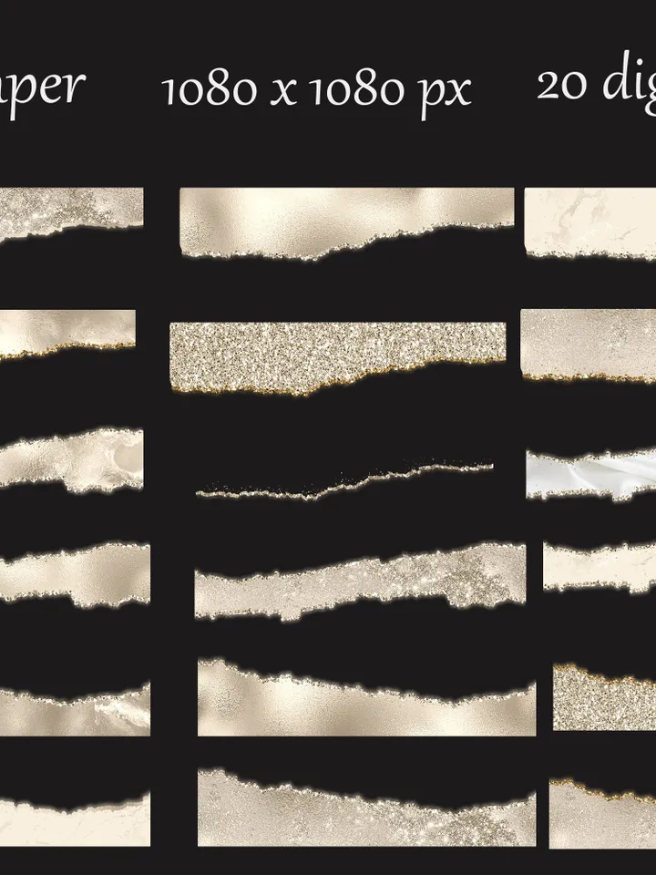 Glam Edges; Glam Digital Borders; Glitter Torn Paper; Glam Ripped Edged; Commercial Use; Glam Wavy Borders; Gold Torn paper clip art
