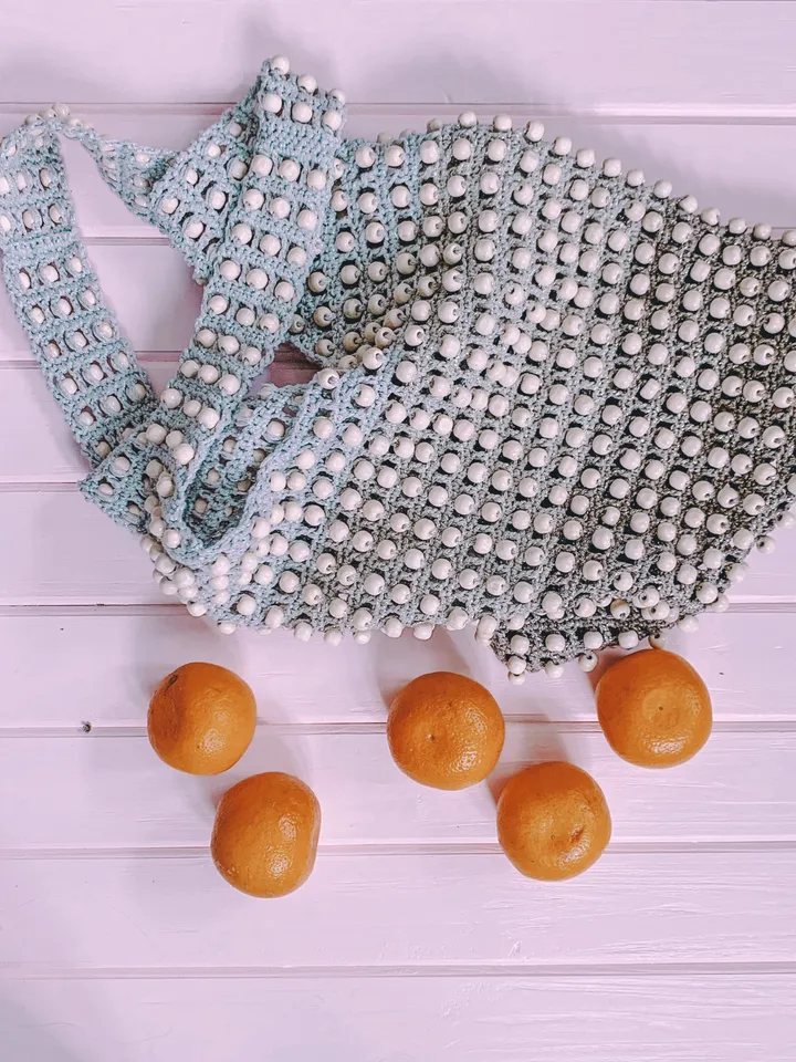 Crochet net bag with beads pattern PDF, grocery bag, market bag, vegan bag, tote bag, farmer bag, eco friendly bag, digital instant
