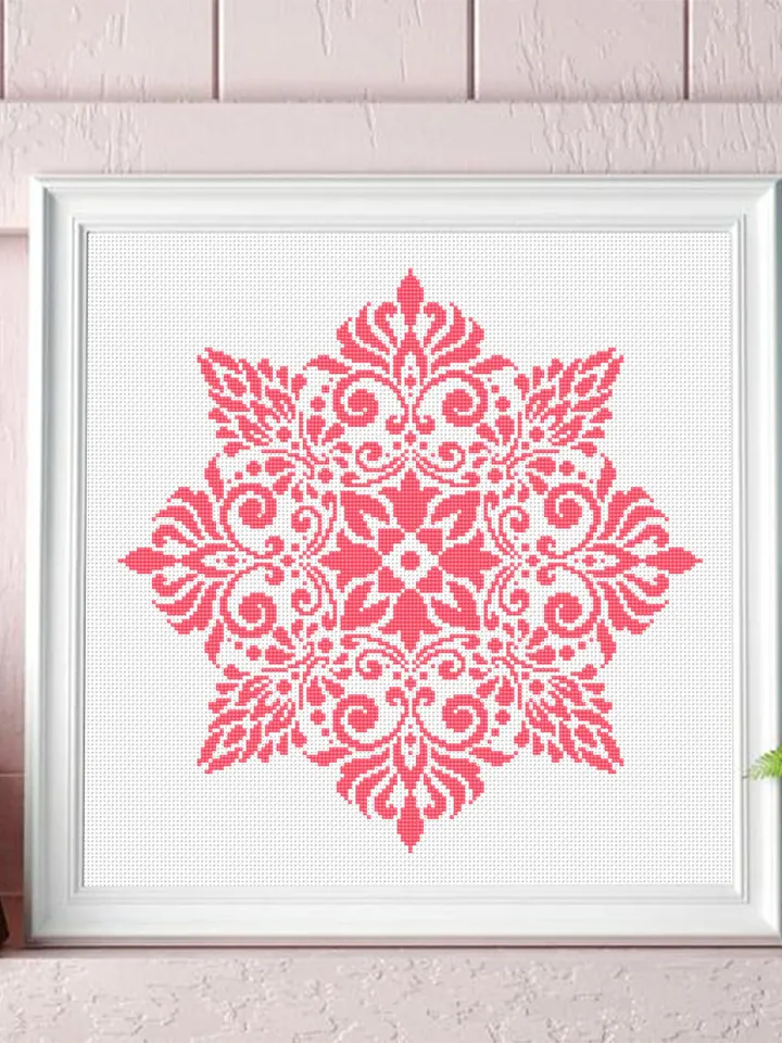 Flower mandala cross stitch pattern PDF download Monochrome cross stitch chart, Simple mandala pattern digital PDF, Mandala ornament #M258