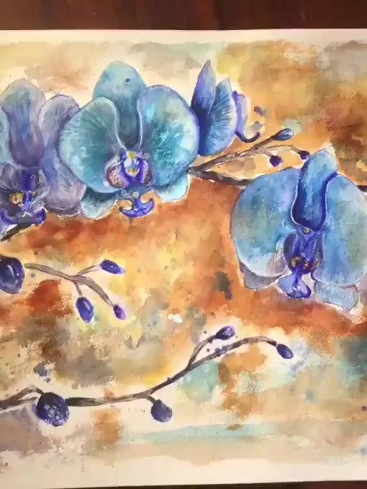 Blue orchids original watercolour painting,flowers watercolour painting,orchids wall art,unique watercolour gifts,one of a kind.