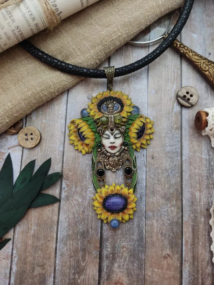 Art Deco style sunflower necklace