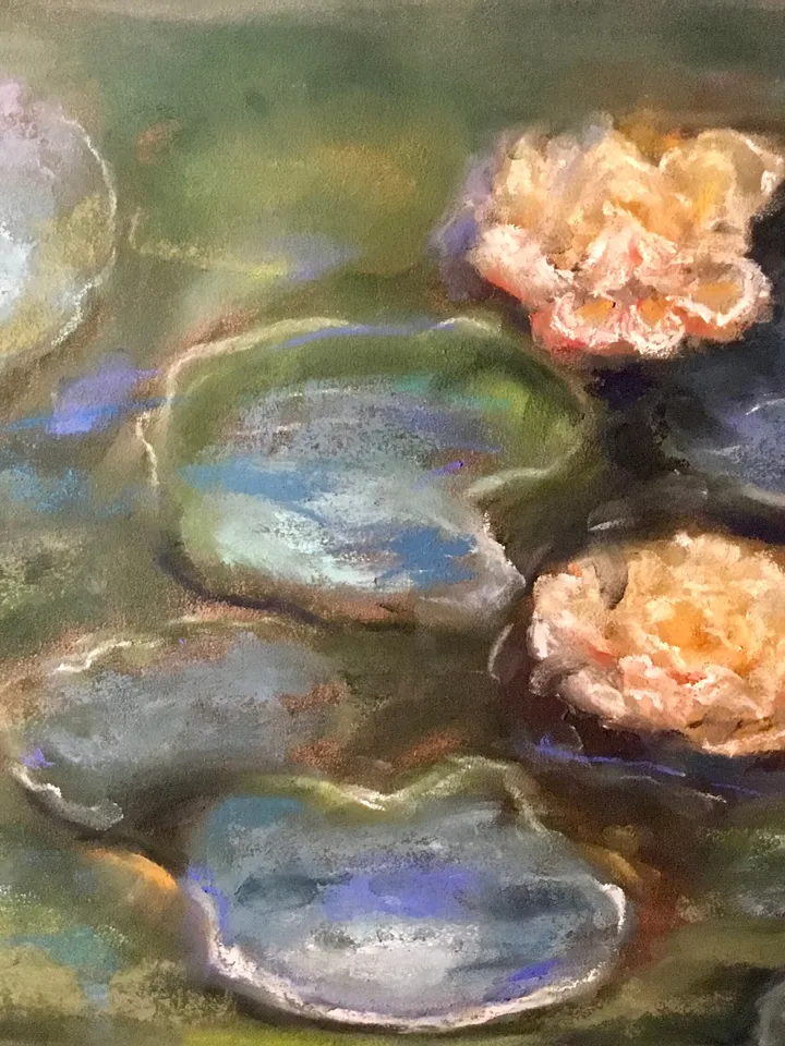 Water Lillies Monet inspired original soft pastel painting on sanded paper,one of a kind painting,wall hanging,unique gift home decoration.