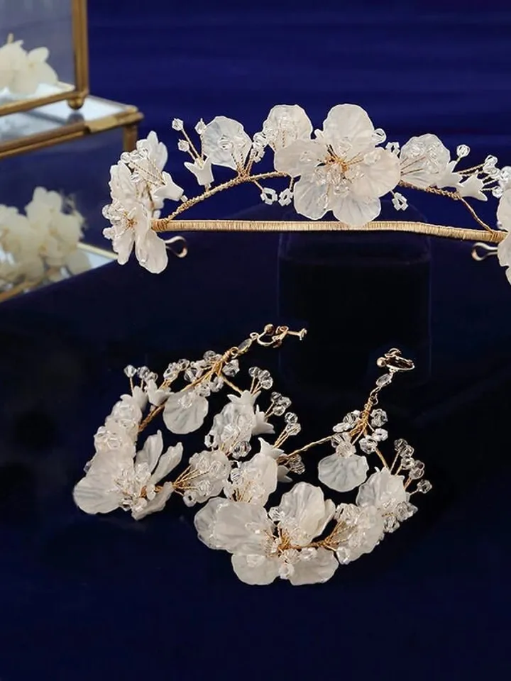 Hoop Flower Wedding Earrings , Floral Bridal Earrings, Swarovski Crystal Boho Bridal Earrings, Chandelier Statement Earrings | Jewelry