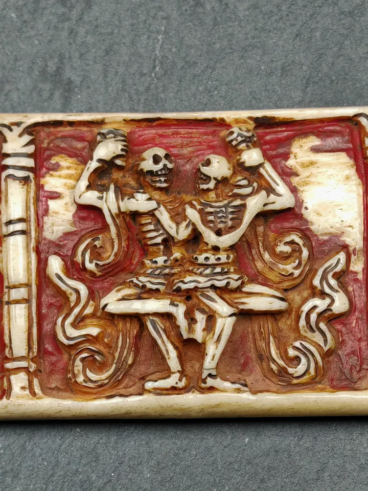 Authentic Citipati Skull Master Kapala Badge,Gandhanra Old Tibetan Amulet,13cm × 4cm