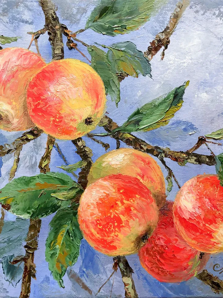 Apples Oil Painting Original Fruits Painting Kitchen Still Life