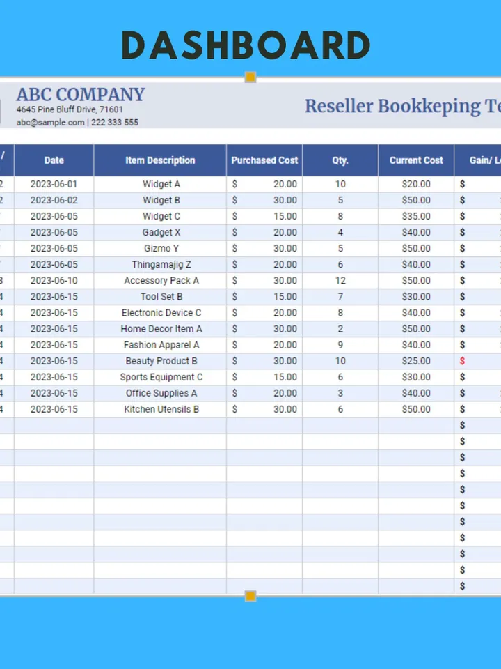 Reseller Bookkeeping Template, Editable Google Sheets, Easy to Use, Digital Download for Online Resellers, eCommerce Sellers, Entrepreneurs
