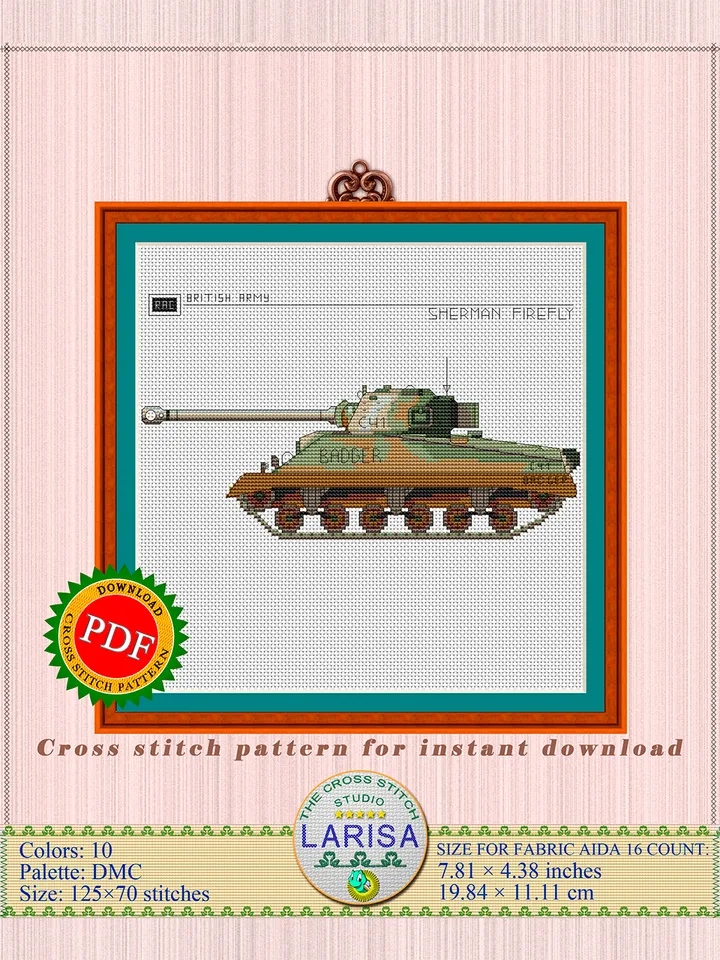 Sherman Firefly Cross Stitch Pattern | Medium Tank Sherman Firefly Chart | WWII British Tank Embroidery Chart
