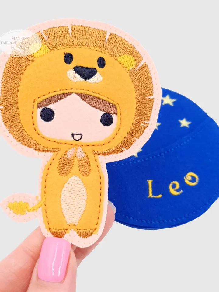 ITH Leo Zodiac Finger Puppet & Bag Embroidery Design, Lion Star Sign Toy Pattern, 4x4 Hoop Christmas Ornament