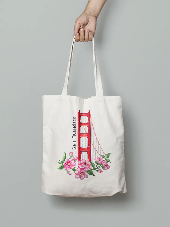 USA cross stitch pattern download PDF Golden gate bridge pattern digital PDF Spring flowers cross stitch chart Nature embroidery #E12