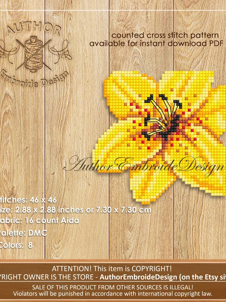 Corner bookmark cross stitch pattern PDF download Yellow lily cross stitch chart, Flower bookmark pattern digital PDF, Book lover gift #B316