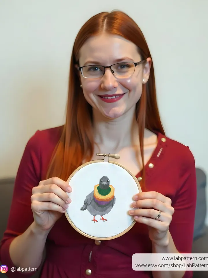 Bread Head Pigeon Cross stitch pattern, Pigeon Counted, bird, Funny, tiny chart, beginner counted, modern, gift DIY, embroidery, instant PDF
