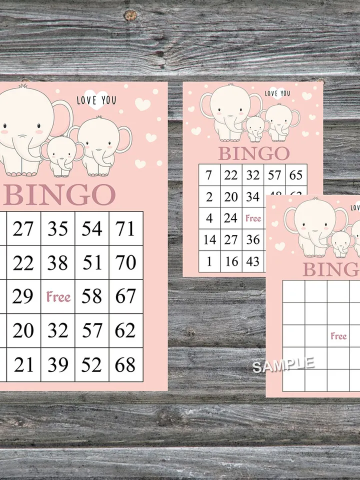 Baby Elephant bingo cards,Elephant bingo game,Elephant printable bingo cards,60 Bingo Cards,INSTANT DOWNLOAD--305
