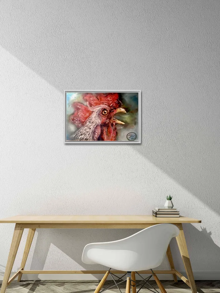 Red rooster original soft pastel painting on cardboard,funny animals pastel art,small painting gift,kitchen wall decoration.