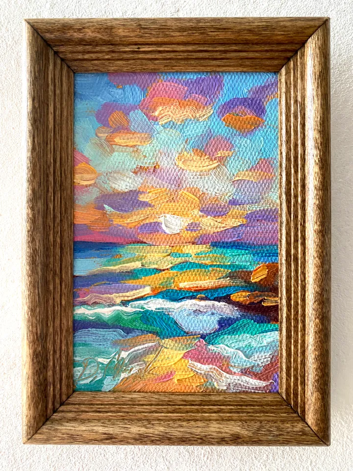 Seascape Oil Painting Original Sea Landscape Painting Impasto Small Artwork Ocean Coastal Wall Art