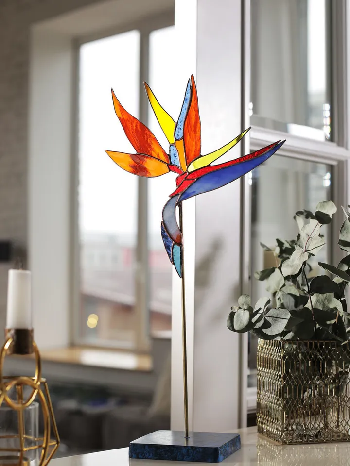 Strelitzia on a Stand, Stained Glass Flower, Decorative Glass Art, Exotic Glass Bloom, Tiffany Style Flower, Handcrafted Glass Decor, Strelitzia Sculpture