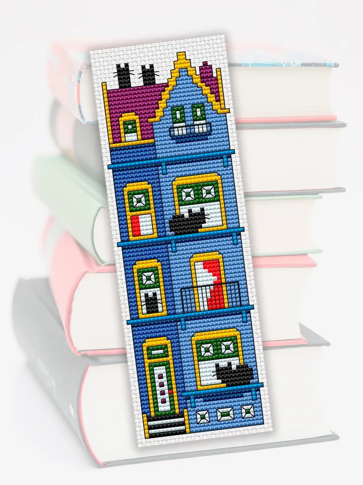 Cross stitch bookmark pattern Cat Cottage