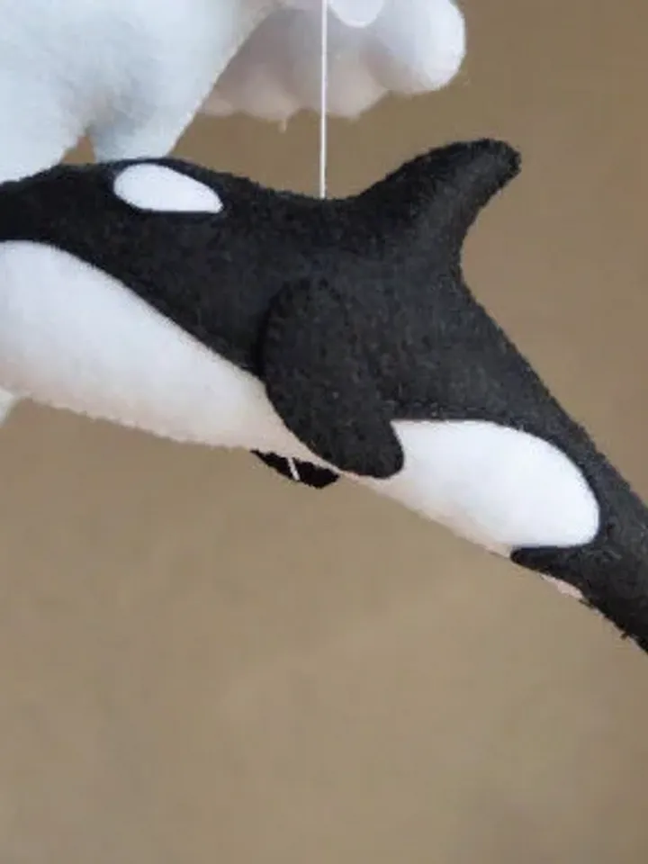 Ocean whales mobile, narwhal and orca whale, crib toy for ocean nursery
