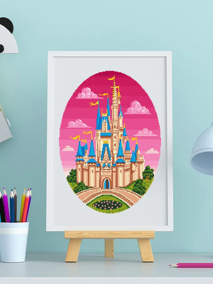 Cinderella castle cross stitch pattern download PDF Magic Kingdom cross stitch chart Fairytale castle embroidery PDF Kids room decor #C1
