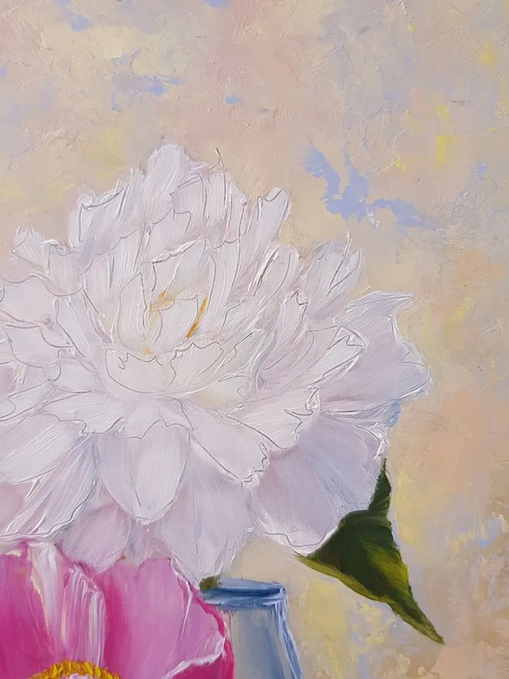 Books Painting Peony Original Art Flowers in Vase Still Life Art Oil Painting