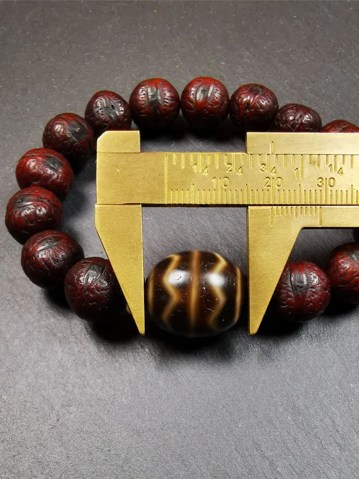 Gandhanra Unique Tibetan Dalo Dzi Bead Bracelet(30 Years Old), Fortune Wave Dzi with Old Bodhi Beads,Fit for 15-19cm Wrist