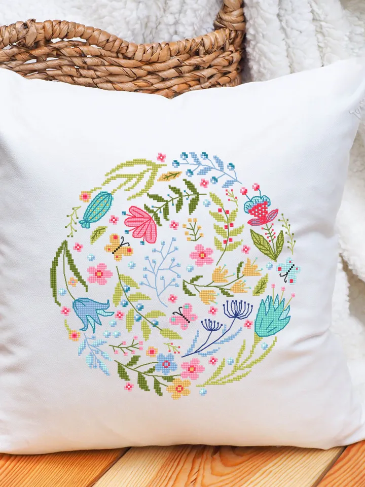 Folk flowers cross stitch pattern PDF download Scandinavian folk cross stitch chart, Floral pattern digital PDF, Cute Flower embroidery #P41