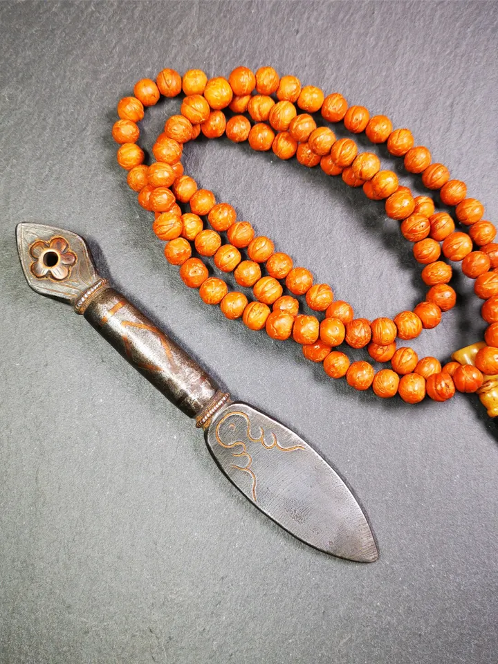 Gandhanra Handmade Tibetan Buddhist Ritual Implement - Kila -Dorje Phurba,Made of Cold Iron inlaid with Copper,5.5"