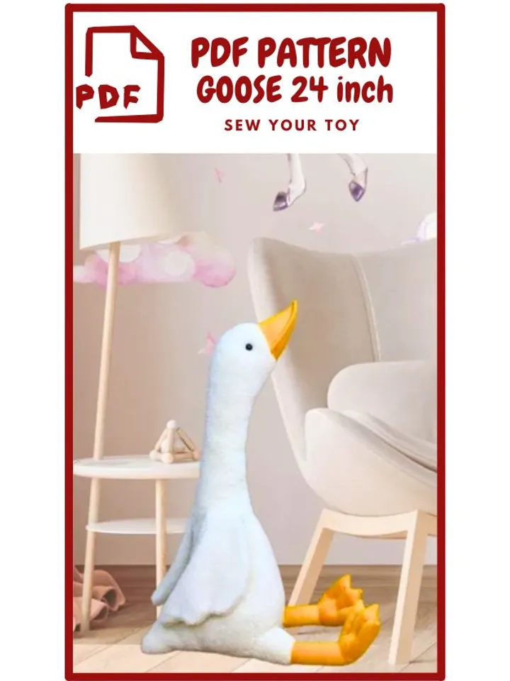 Pattern plush toy - a large 24-inch stuffed Goose/ Pattern in PDF and can be downloaded instantly / Step-by-step photos with instructions / suitable for beginners