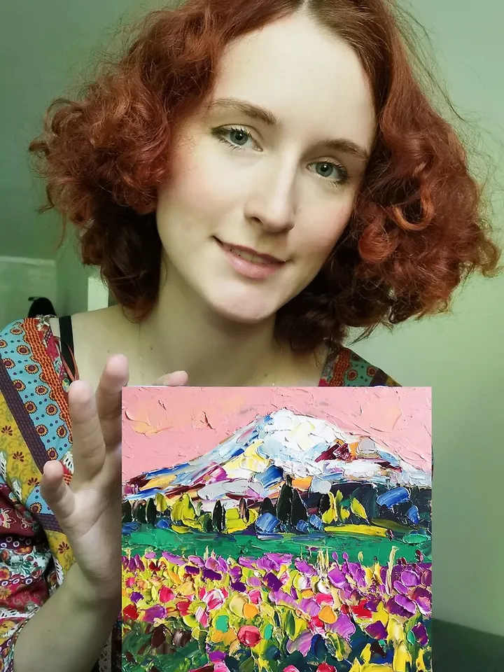Mount Fuji Original Art Impasto Oil Painting landscapes Art Flower by Verafe