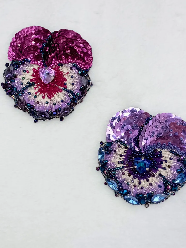 Beaded rhinestone pansy brooch for women, crystal flower brooch, pansy pin, gift for her, coworker gift, lapel pin