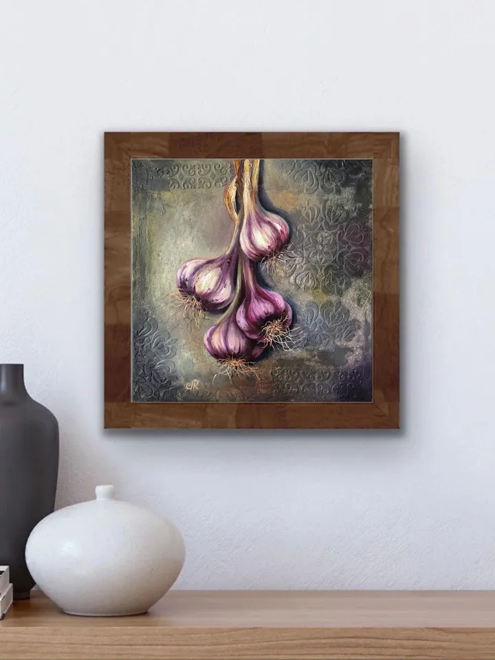 Garlic Original Painting Still life Oil Painting Vegetables Painting Food Wall Art Garlic