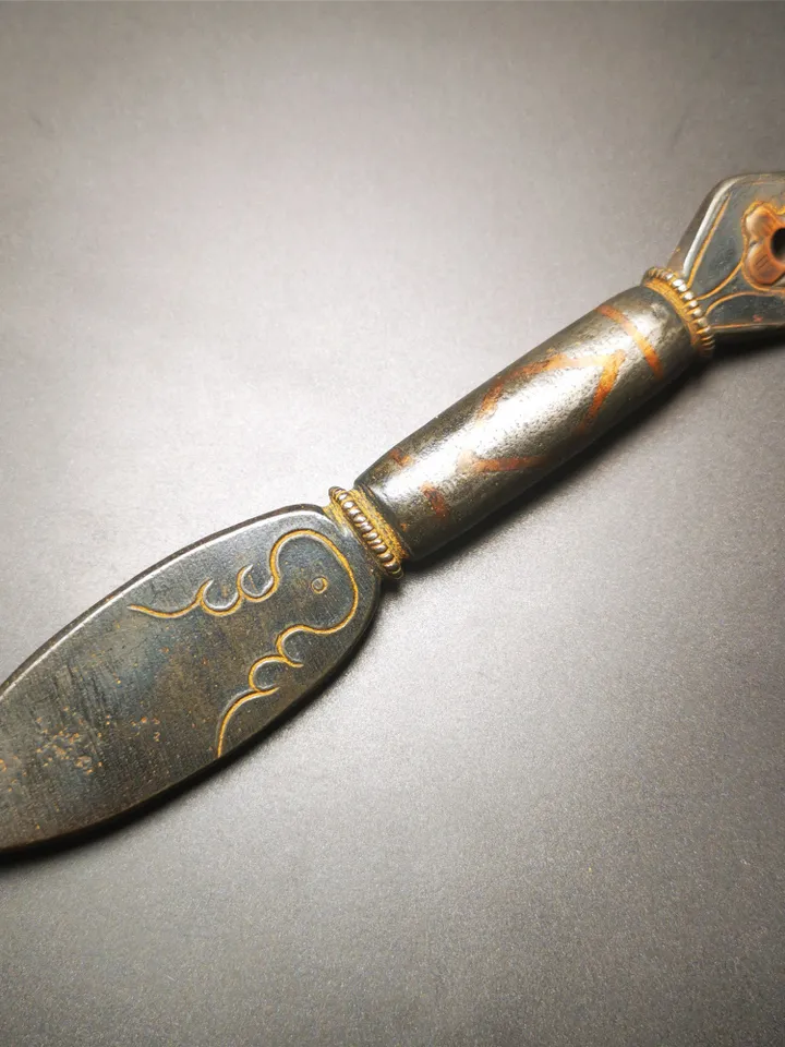 Gandhanra Tibetan Amulet Vajra, Kila Dagger (Dorje Phurba),Dharma Ritual,Made of Cold Iron inlaid with Copper