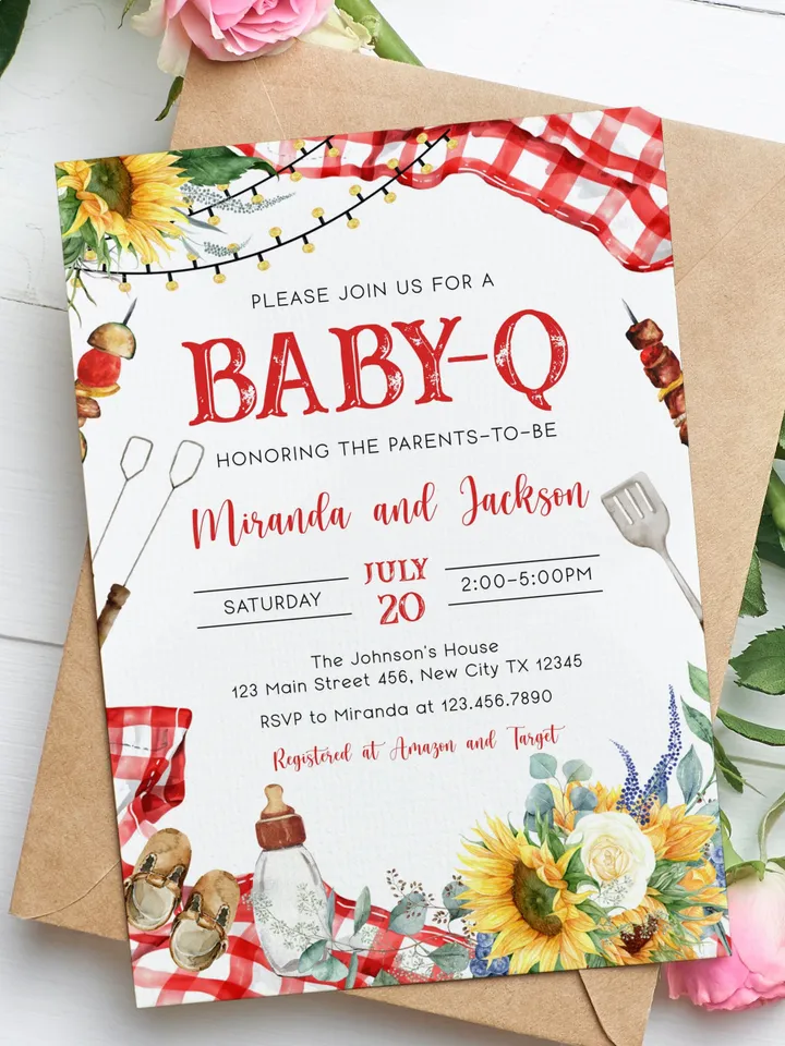 Baby-Q Baby Shower Invitation, BBQ Baby Shower Invite, Backyard Baby Shower, BBQ Party Baby Sprinkle Invitation, Editable Template BBQ02