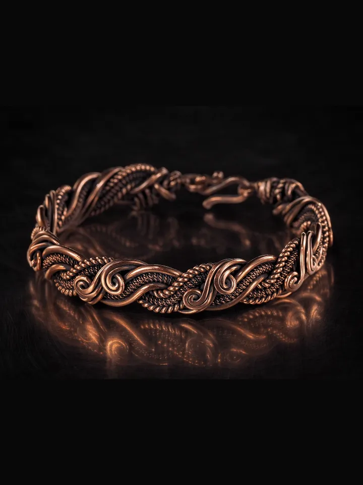 Handmade copper bracelet Unique wire wrapped metal bangle Antique style jewelry