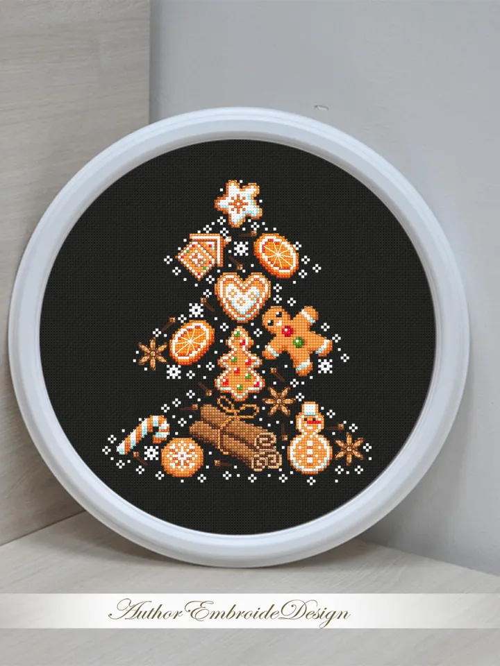 Christmas gingerbread cross stitch pattern PDF download Christmas tree cross stitch chart, Christmas sugar and spice pattern digital #N154