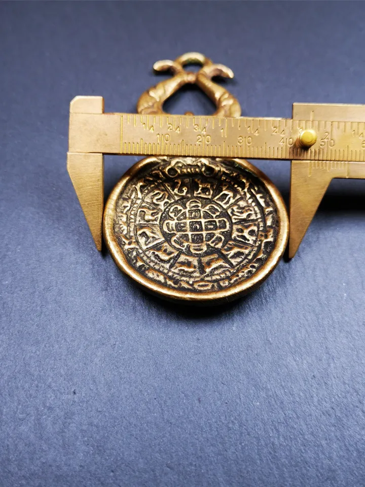 Gandhanra Vintage Tibetan Buddhist Calendar Badge,Melong Mirror, SIPAHO Amulet(srid pa ho),Jiugong Bagua,made of Brass,1.8&quot;