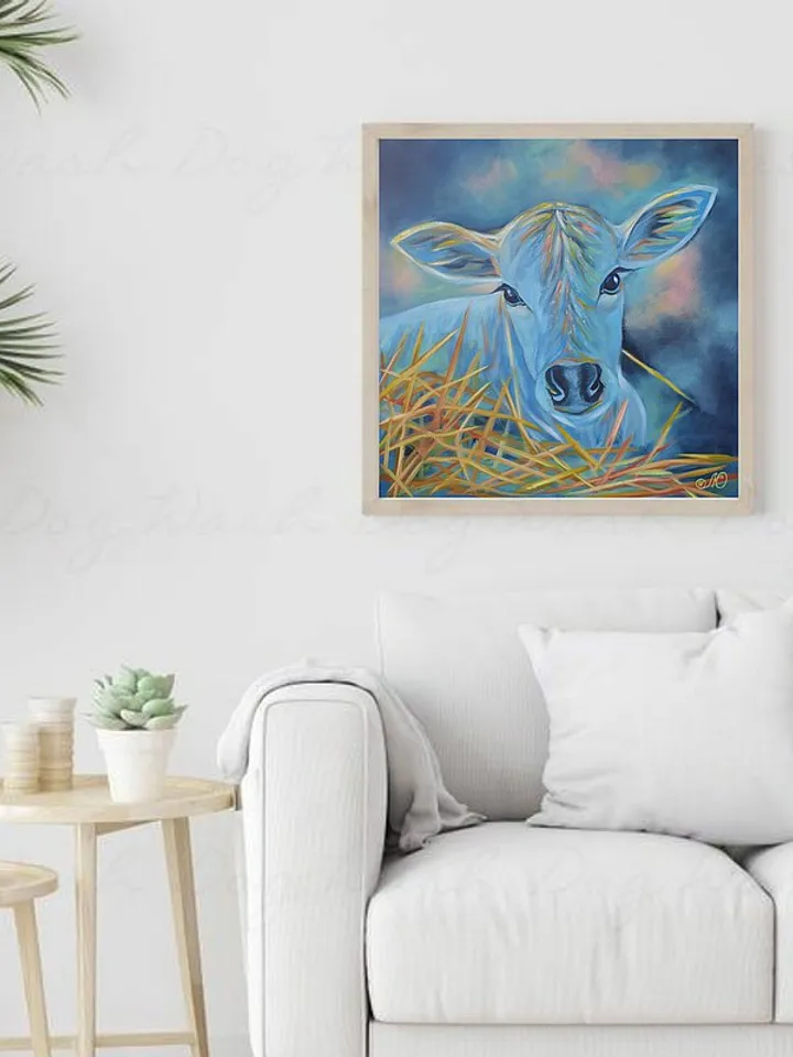 Cow Painting Animal Original Art Baby Cow Wall Art Canvas Oil Painting
