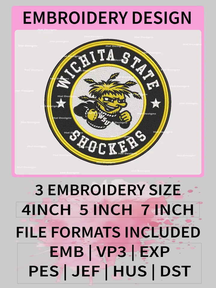 NCAA Wichita State Shockers Embroidery Designs, NCAA Logo Machine Embroidery Files, College Team Embroidery Patterns