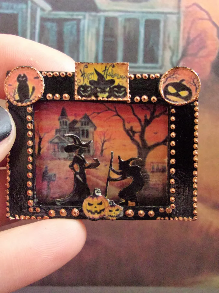 Puppet theater for Halloween. Dollhouse miniature. Handmade. 1:12. Halloween.