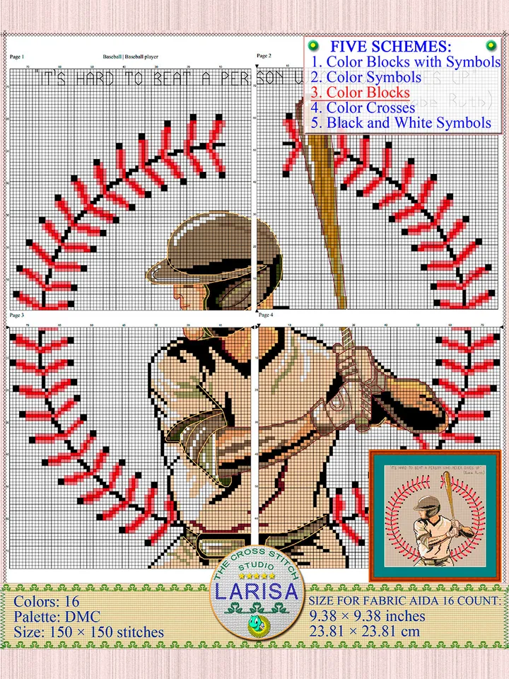 Baseball Cross Stitch Pattern | Baseball Player