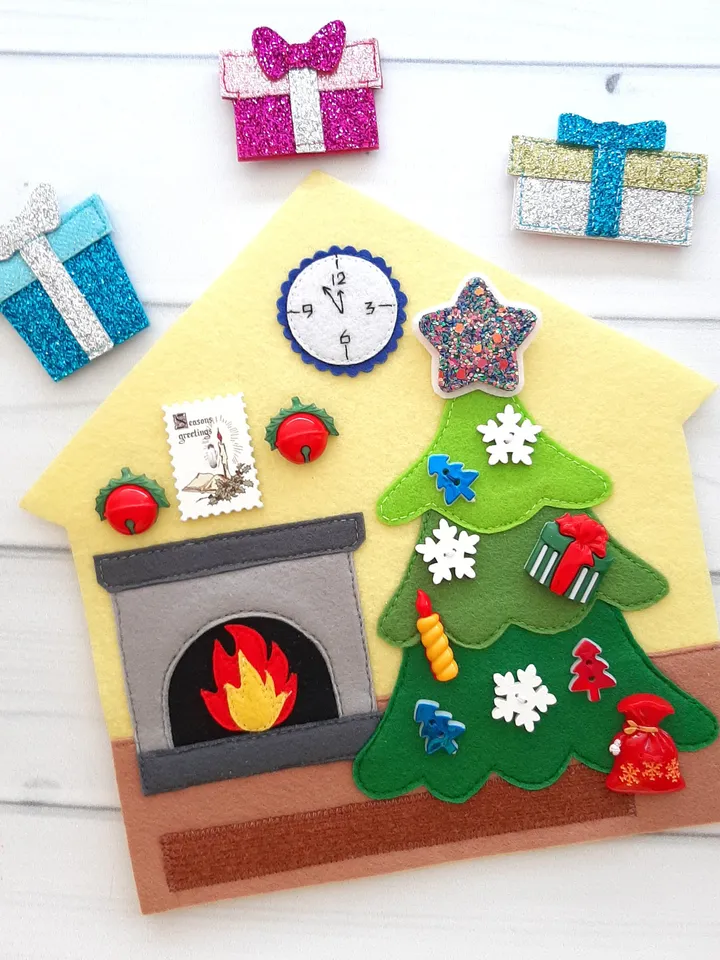 Christmas Quiet Book Pattern pdf, Felt book pattern, Santa Claus pattern, Baby activity book svg, Sensory book kids, felt sewing pattern