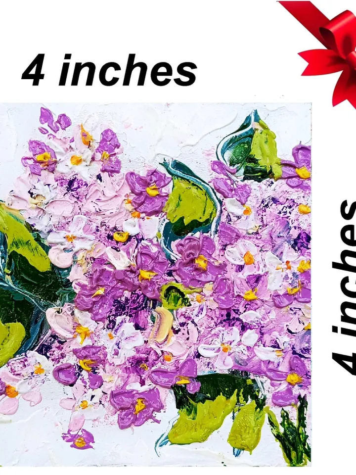 Lilac Painting Cornflower Original Art Impasto Oil Painting 4x4 Impasto Lilac Wall Art Floral Meadow Painting Field