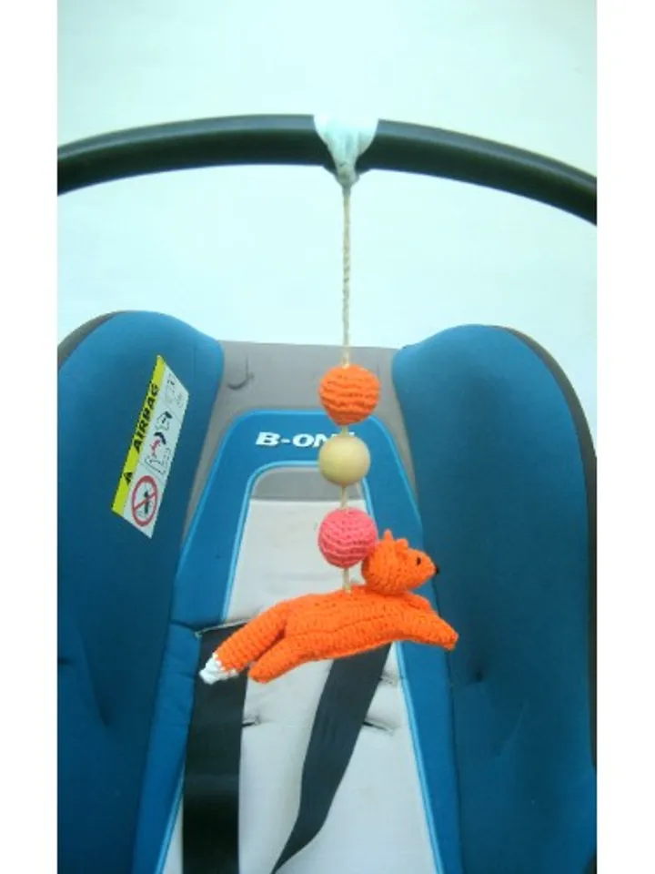 Fox stroller toy pram, orange pram toy, car seat toy, crochet baby rattle, forest pram decoration, forest stroller