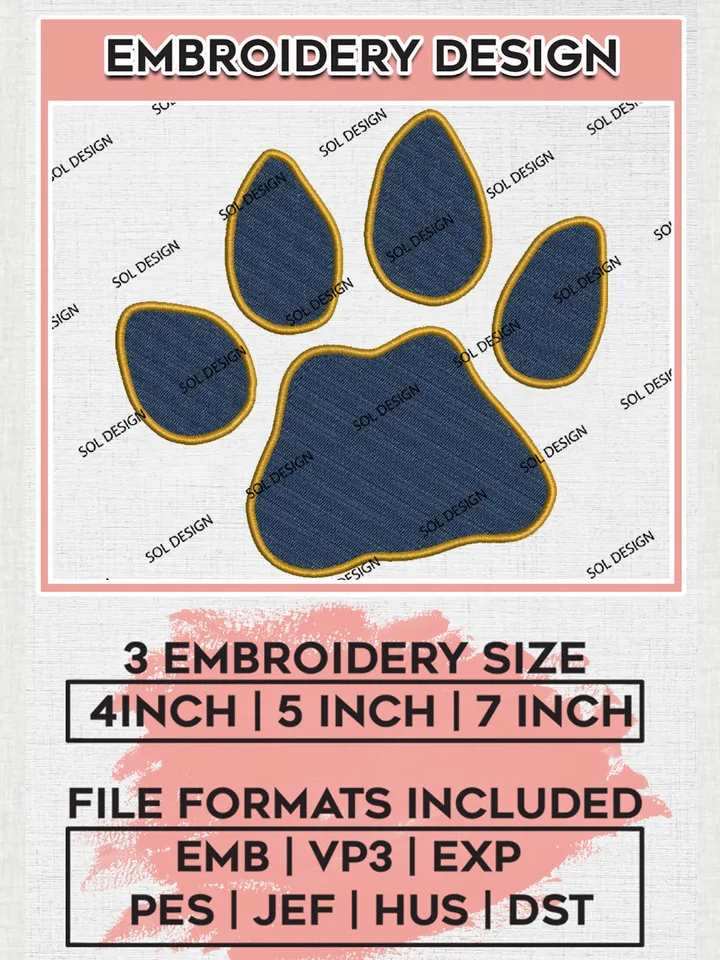 NCAA FIU Panthers Football Team Footprint Logo Embroidery Design Files, NCAA Florida International Panthers Machine Embroidery, NCAA Teams, Game Day, 3 sizes, NCAA Machine embroidery designs, Digital Download