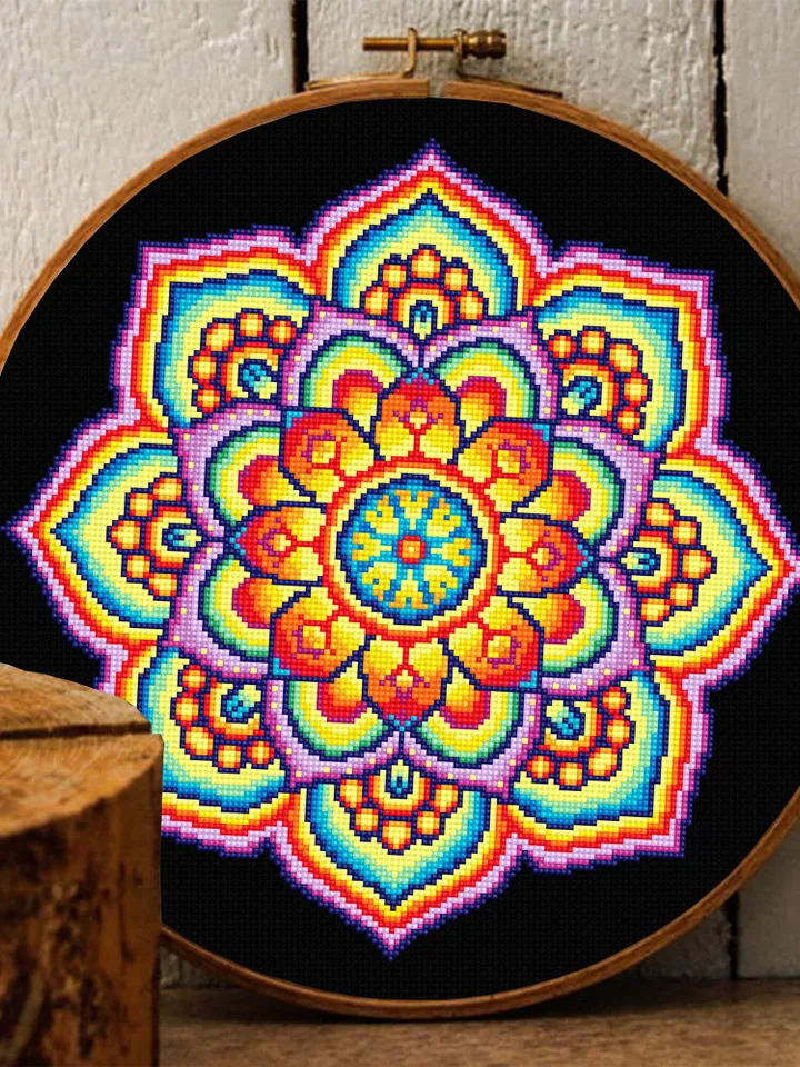 Colorful mandala set cross stitch pattern download PDF, Floral ornament cross stitch chart, Mandala digital PDF, Bright mandala pattern #S7