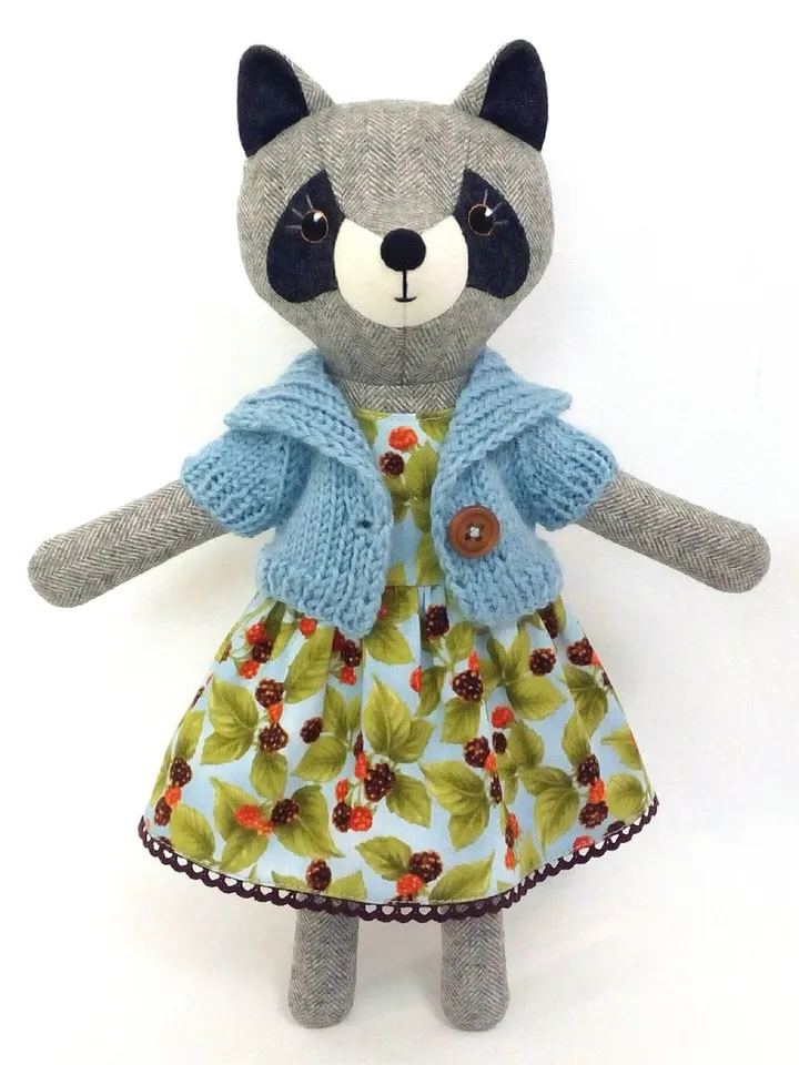 Gray raccoon girl, stuffed animal toy, handmade soft raccoon doll