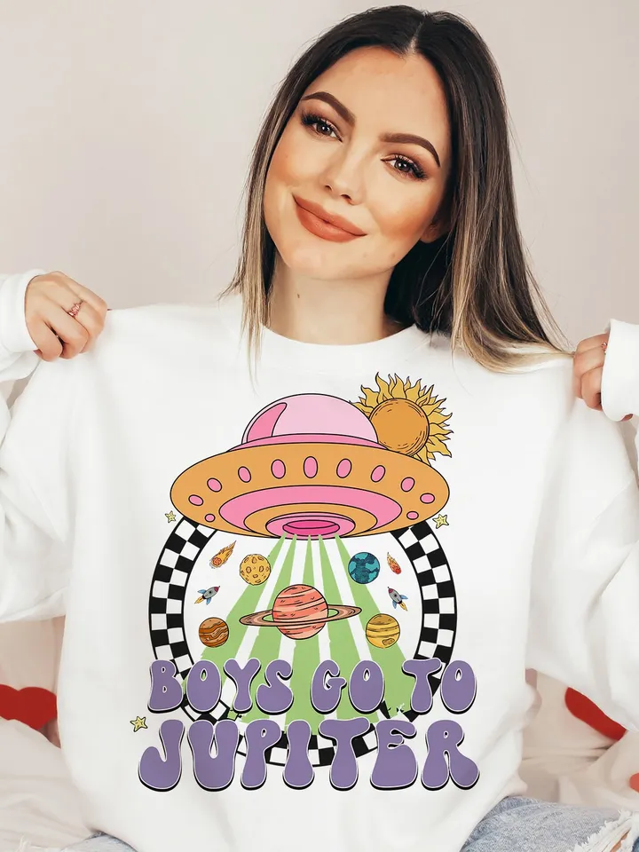 Boys Go to Jupiter Sublimation Design PNG Digital Download Printable Retro Groovy Alien UFO Spaceship Girl Kids Girly Cute Children's School