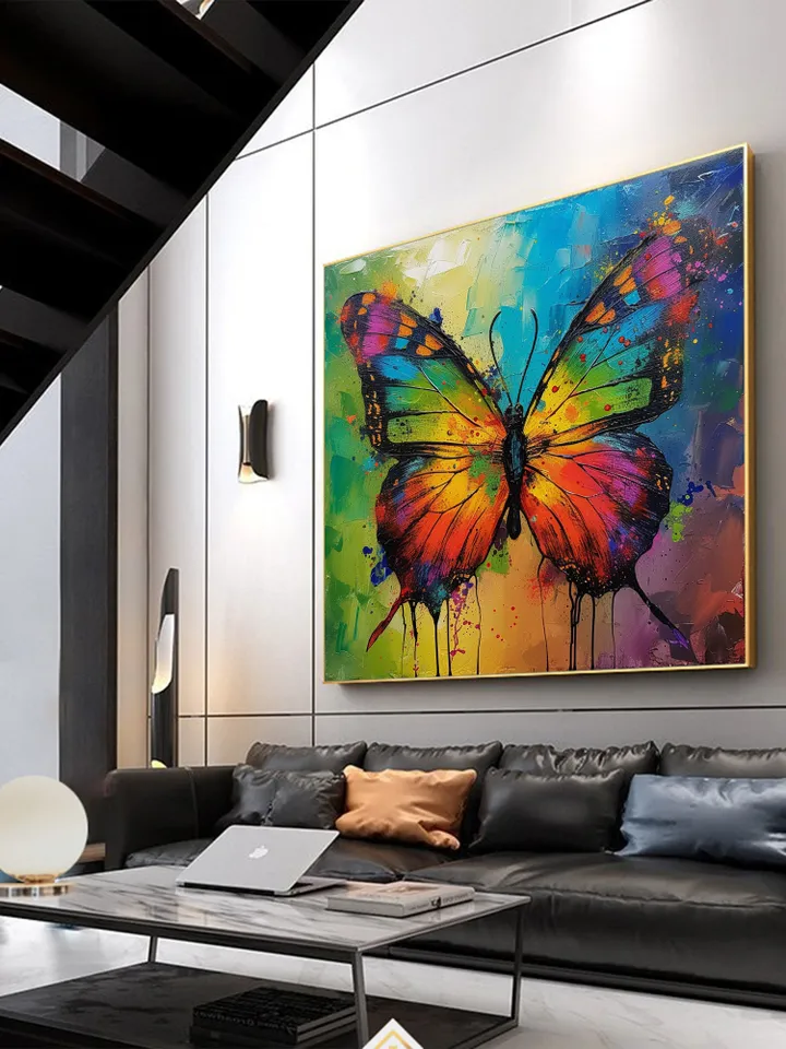 Original Colorful Butterfly Oil Painting On Canvas, Large Wall Art, Abstract Animals Painting, Office Wall Art, Custom Painting, Home Decor