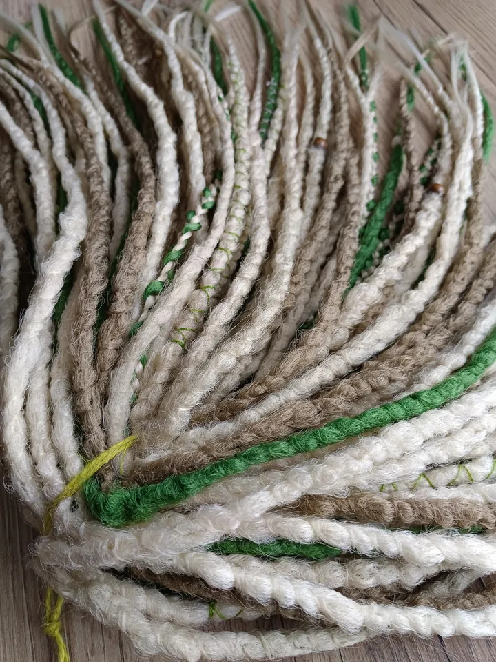 Boho Blonde Herbal Green Dread Extensions Mixed Braid Set Single or Double Ended SE DE for Custom Styling Hippie Goddess Volume Texture